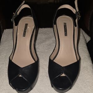 BCBGeneration Black Peep-Toe Slingback Heels